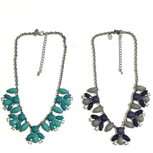 CHARMING CHARLIE ACRYLIC/RHINESTONE SILVER-TONE COLLAR BIB LOT (2) 20" NECKLACES
